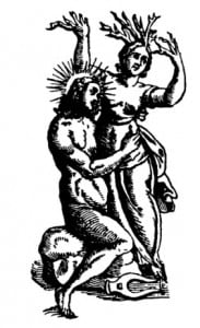 Дафна, преследуемая Аполлоном в момент ее превращения в дерево. В. Картари, 1647 г.