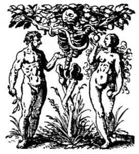 Дерево: "Древо познания" в раю в виде символа смерти. Книжный знак. Франкфурт, 1531 г.