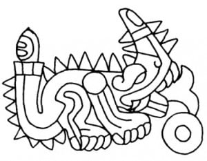 Символическое животное (дракон) Сипактли с хвостом в виде каменного ножа. Древнемексиканский календарь
